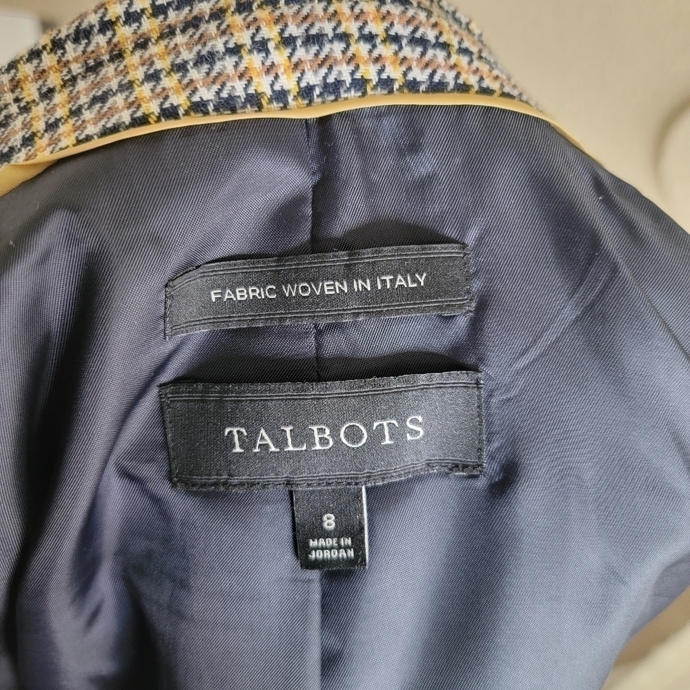Talbots Plaid Print Brown Blazer Jacket Size 8 - Picture 14 of 15
